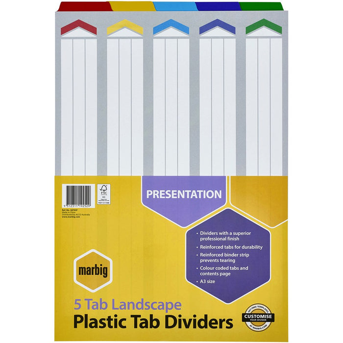 Marbig Plastic Tab Dividers 10th Cut Divider (A3 Size)