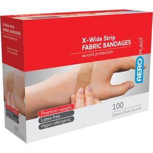 AeroPlast X-Wide Strip Fabric Bandages x100 2.5cm x 7.5cm