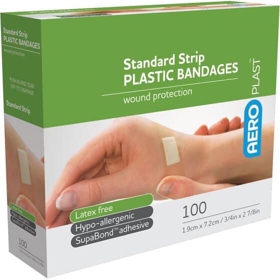 AeroPlast Standard Strip Plastic Bandages x100 1.9cm x 7.2cm