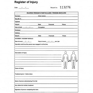 Register of Injuries & First-Aid Treatment Book