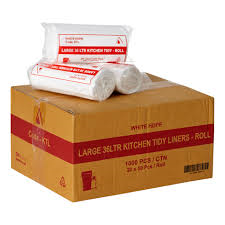 WHITE HDPE Large Kitchen Tidy Bin Liners- Roll 36 Litres